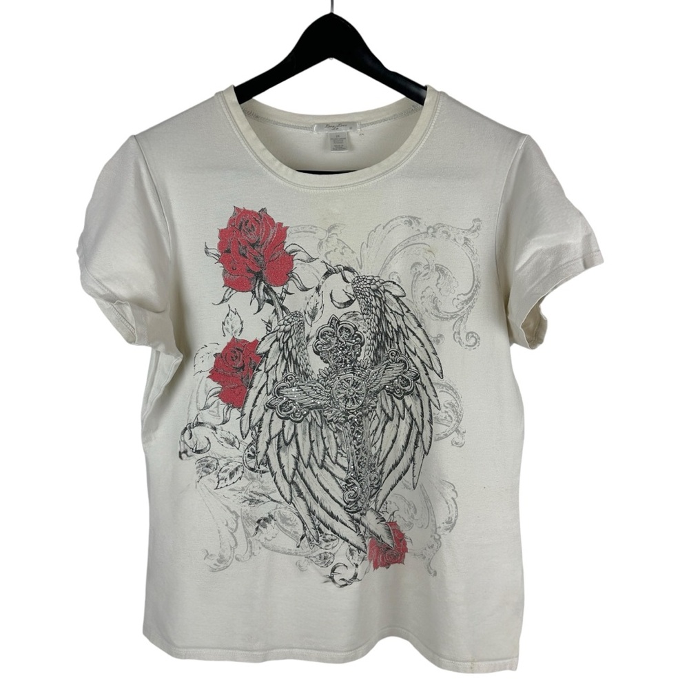 Women’s Y2K Love Love Lo Grunge Punk Rose Graphic Shirt Size 2XL